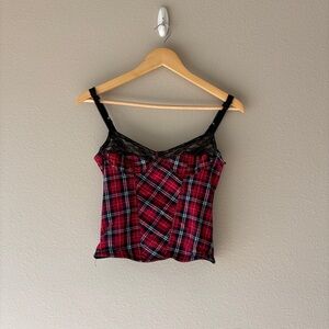 sophie and me y2k red plaid flannel lace corset top